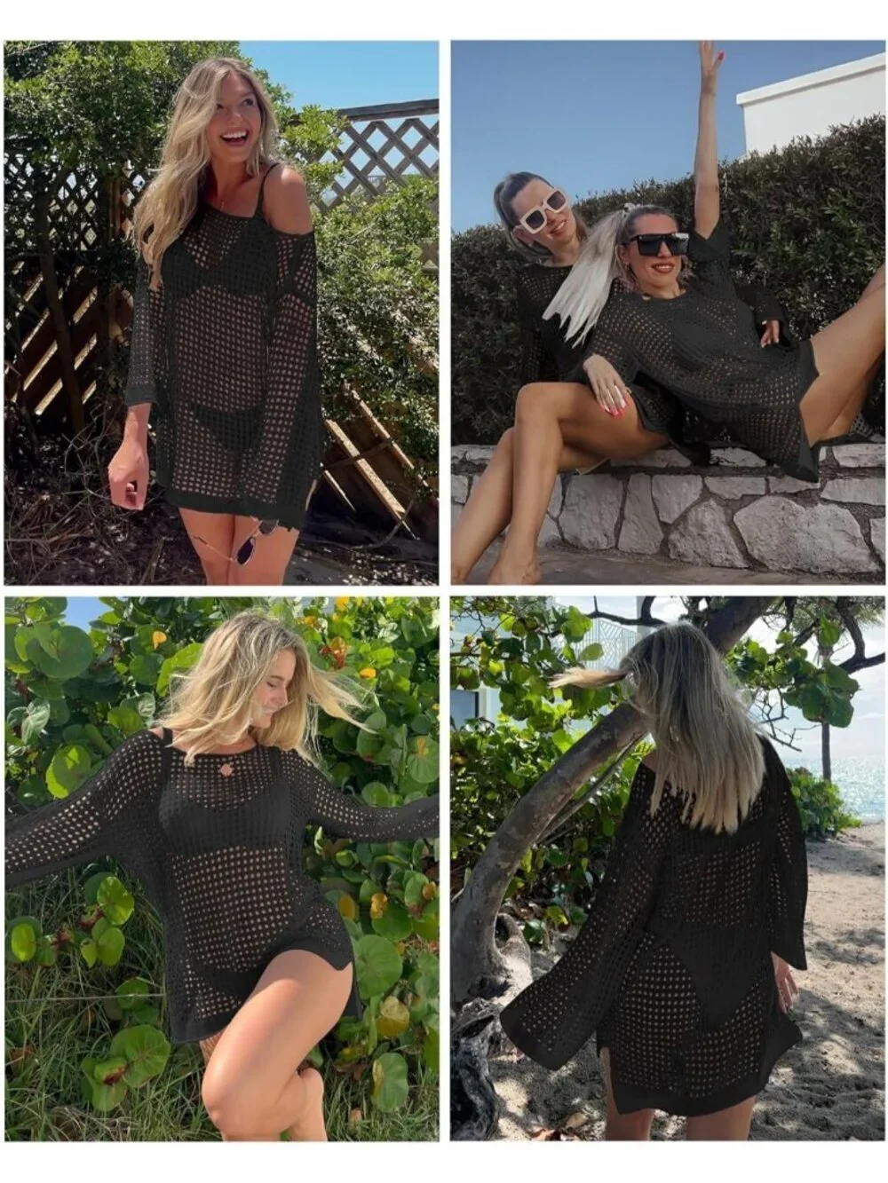 Women's black Crochet UPS For Sexy Hollow Out Up Knit Summer Outfits Swim Cover